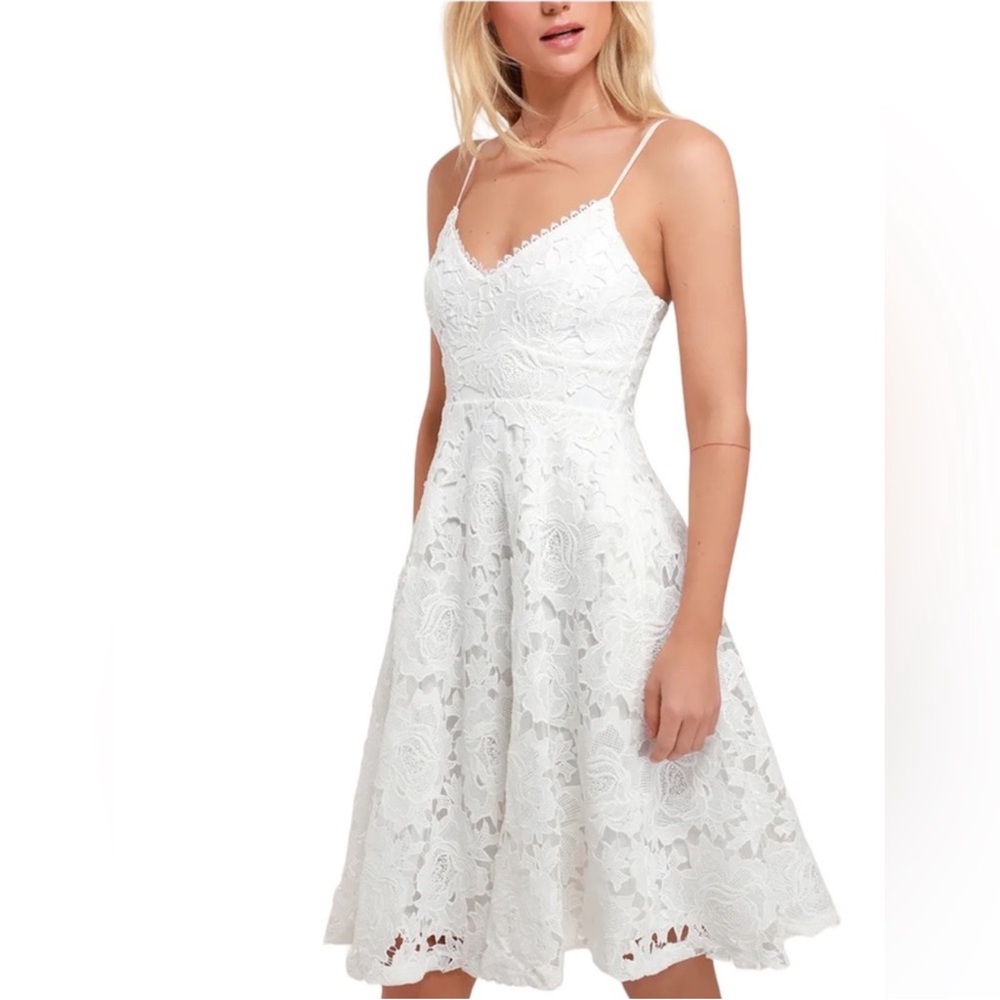 Lulus Lace Fit & Flare Spaghetti Strap Dress - White--Size Medium